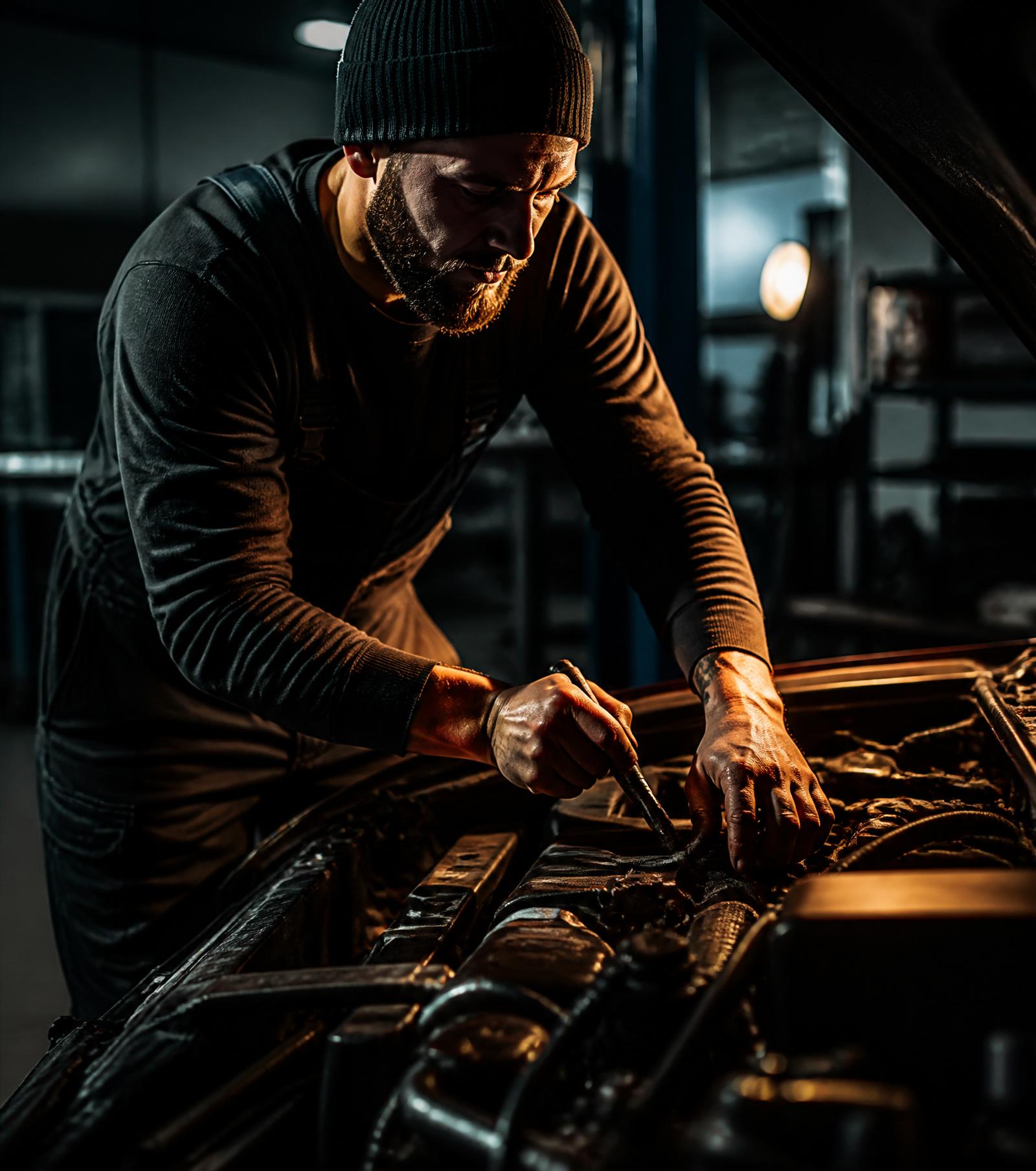 Pit Stop mechanic working under the hood in the Stafford, TX auto repair shop